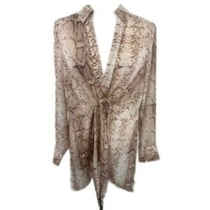 Bar III Snake Python Print Tie Front Sheet Long Sleeve‎ Blouse Top Size Large